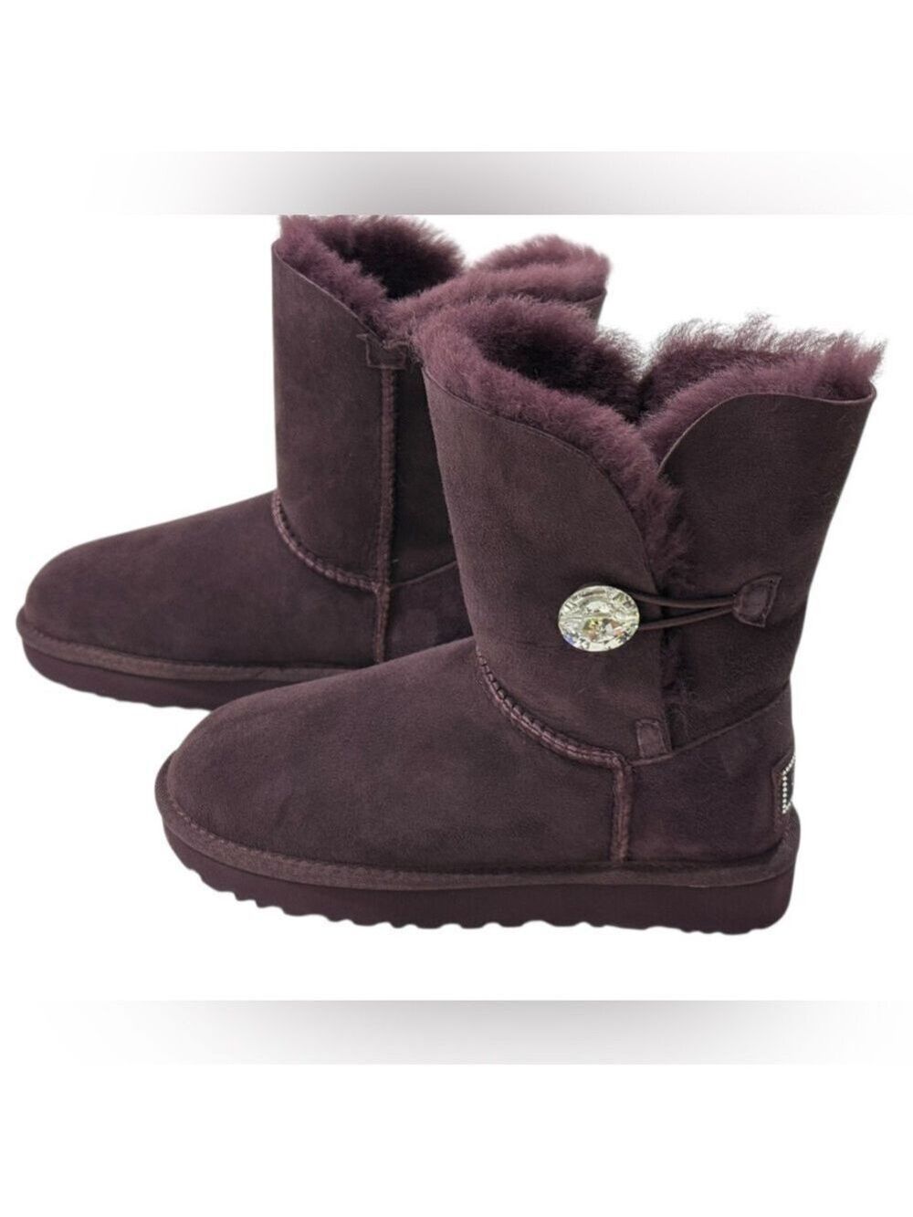 UGG Bailey Button Bling Boots Port Purple Sz5 Swarovski NIB